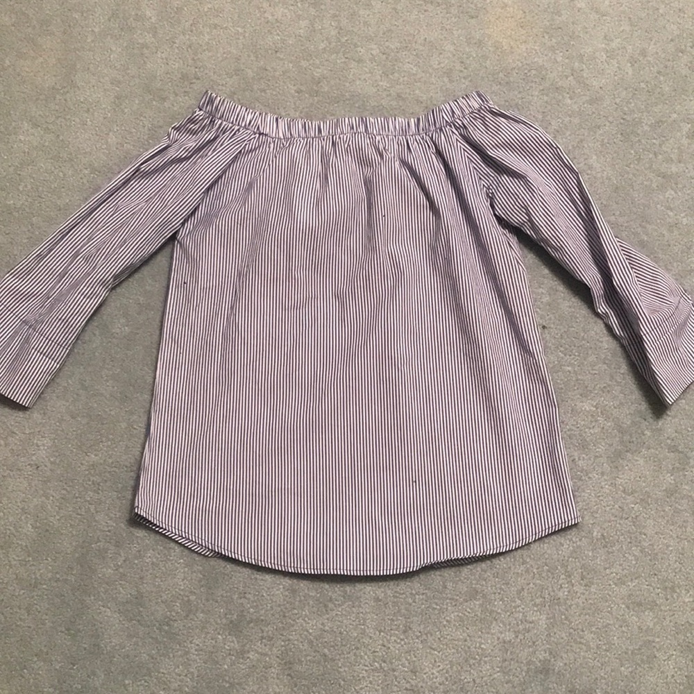 NWOT Blue/ white pinstripe off the shoulder shirt